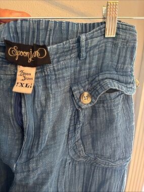 Spoon Jeans Light Blue Textured Cotton Pants